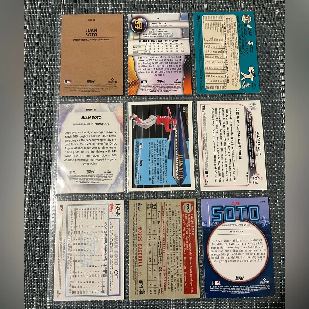 ⚾️⭐️ Juan Soto MLB Baseball Sports Trading Card, Lot of 9 Cards